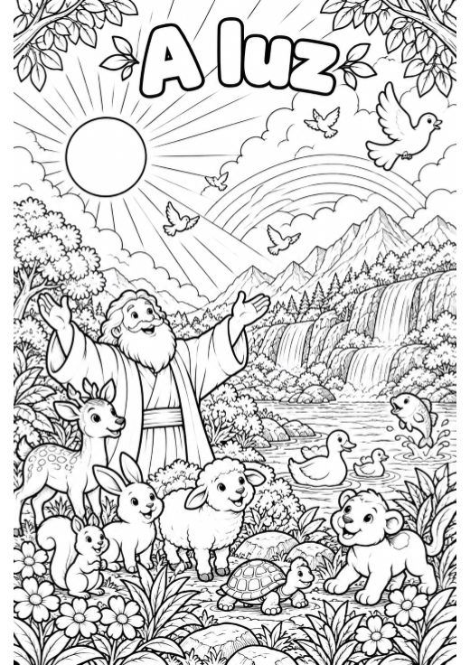 A luz, uma página do livro A Criação para colorir